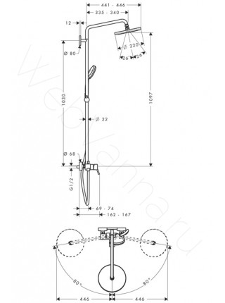 Душевая стойка Hansgrohe Croma 220 Showerpipe 27222000, хром