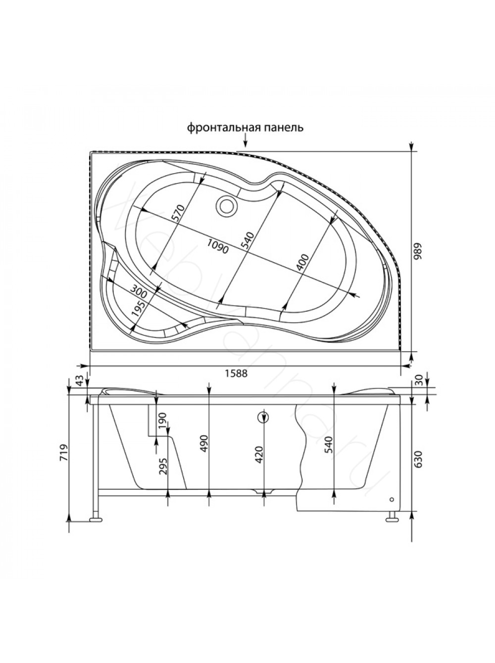 Акриловая ванна Aquanet Capri 170x110 r